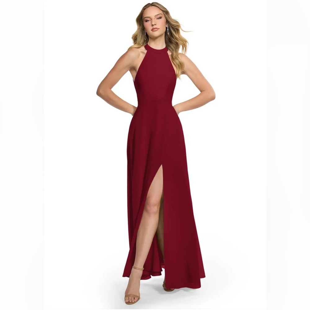 High-Slit Halter Maxi Dress in Burgundy - Size 4